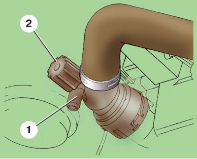 1 – патрубок сливного отверстия; 2 – пробка