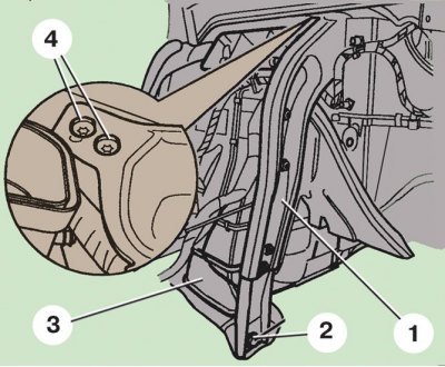1 – правая опора; 2, 4 – болты; 3 – переходник…