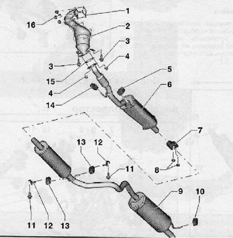 1. Прокладка; 2. Каталитический нейтрализатор; 3.…