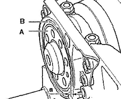 Замерить выступание -а- фланца коленвала -А- относительно задающего ротора -В-, Номинальное…