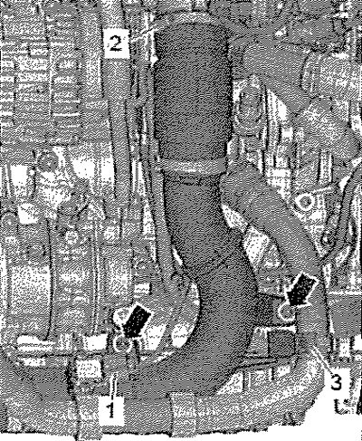 Освободить шланг ОЖ -3-. Отсоединить разъём -1-…