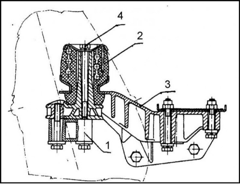 1 - Кронштейн; 2 - Подушка; 3 - Кронштейн; 4 -…