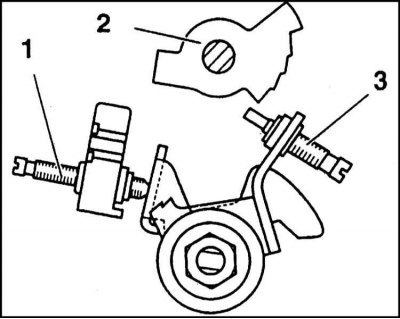 1 - Винт регулировки оборотов холостого хода; 2 -…