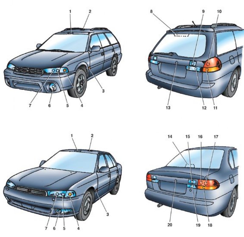 1 – переднее освещение салона (12V–8W); 2 –…