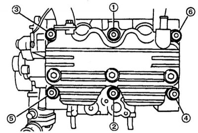 4. На двигателях SOHC затягивание производится в…