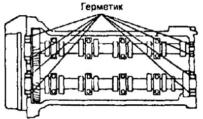 а) Нанесите герметик на головку блока цилиндров,…