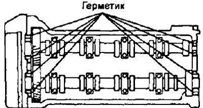 а) Нанесите герметик на головку блока цилиндров,…