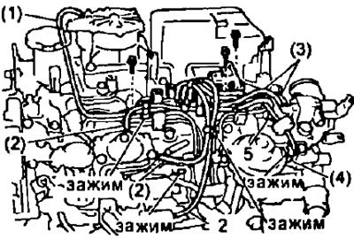 (5) - вакуумный шланг от впускного коллектора.