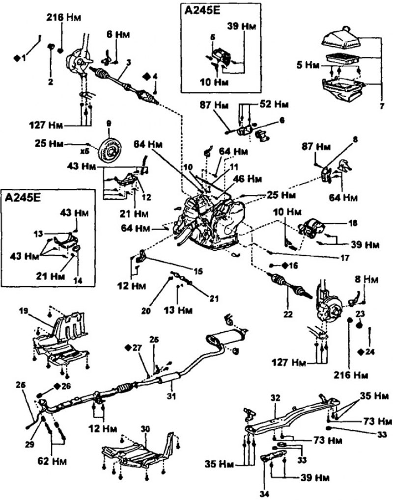 Модели 2WD с 1996 г. 1 - шплинт, 2 - колпачок…