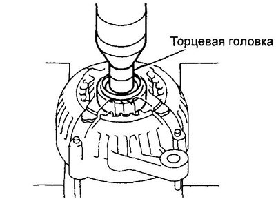 б) При помощи пресса и торцевой головки…