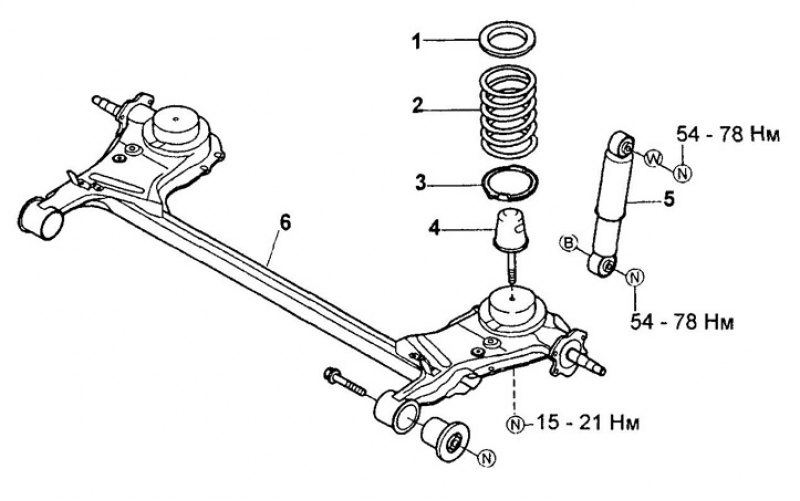 Задний амортизатор (2WD). 1 - верхний…