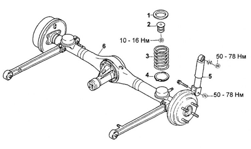 Задний амортизатор (4WD). 1 - верхний…