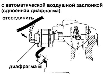 б) Подсоедините вакуумный шланг к диафрагме В.