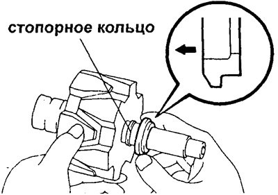 Установите стопорное кольцо (1) и дистанционную…