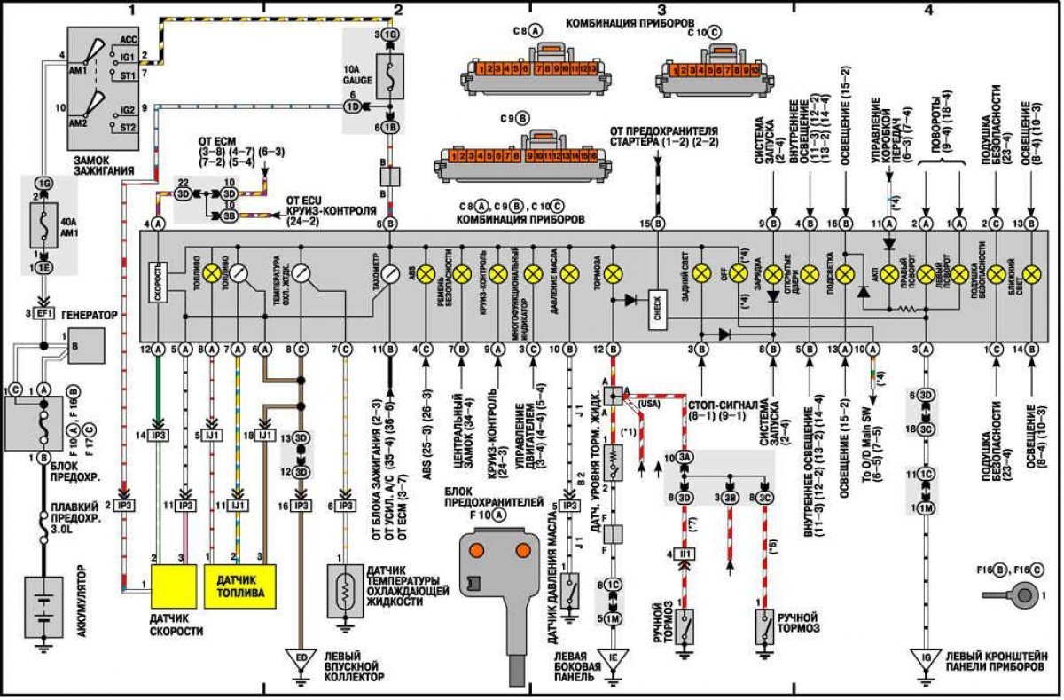 Схемы камри. Тойота Королла 1993 г электросхема панели приборов. Схема электрооборудования Toyota Camry sv40. Схема электрооборудования Toyota Camry 30. Разъём сигнала Тойота Камри 40.