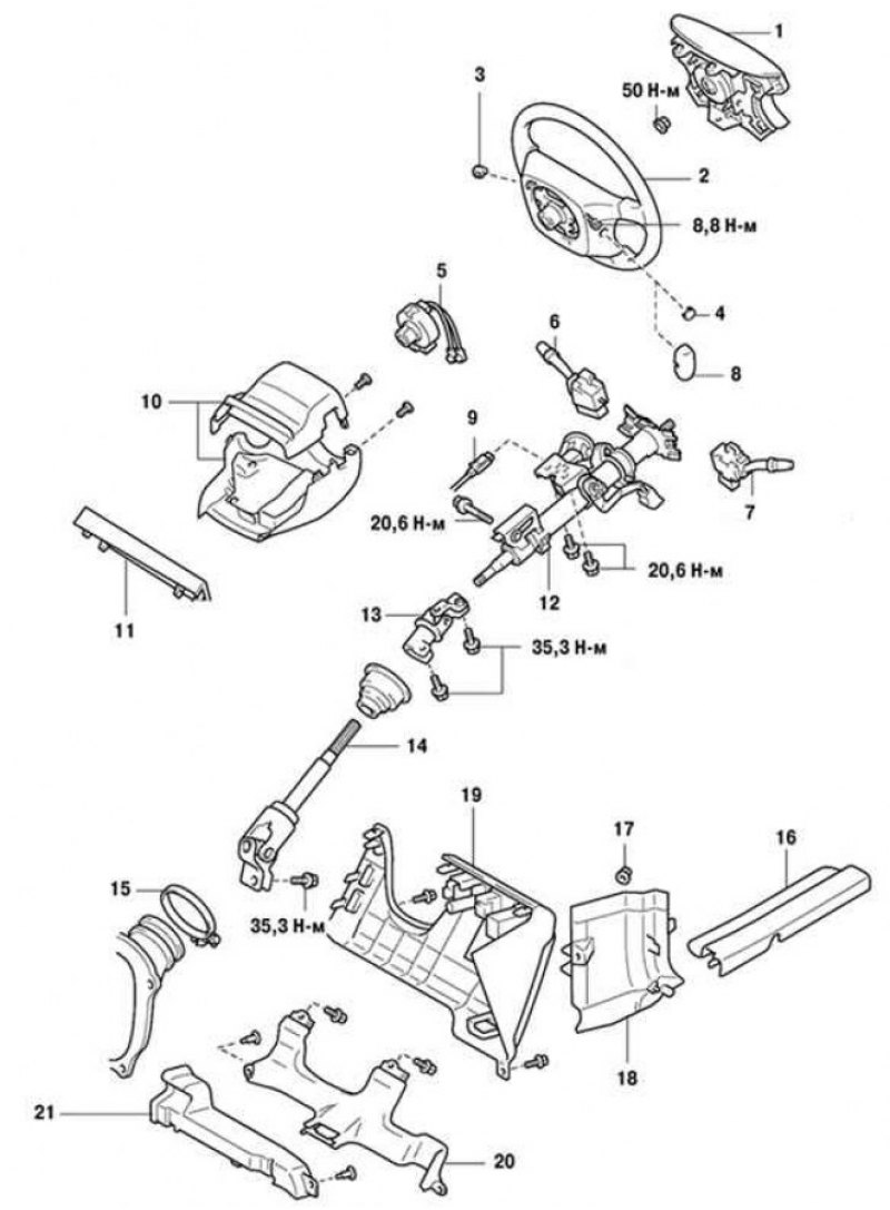 Рулевая колонка тойота камри 40 схема