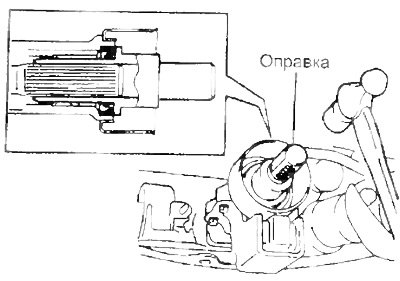 б) При помощи оправки установите новый сальник.