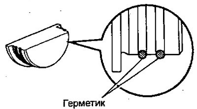 б) Нанесите герметик на сегментные заглушки, как…