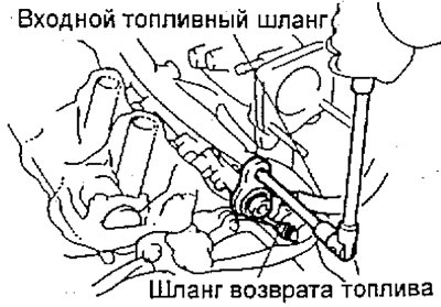 г) Отсоедините шланг возврата топлива от трубки…
