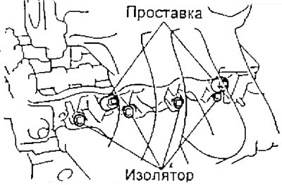 е) Извлеките четыре изолятора и две проставки с…