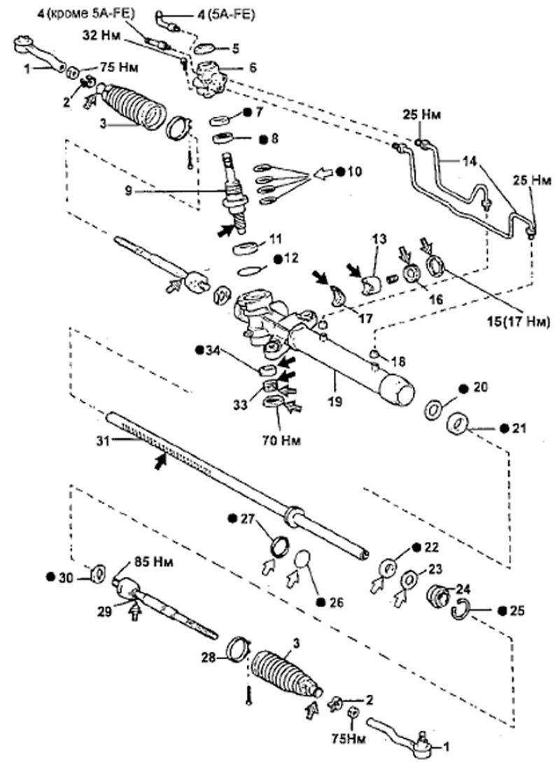 Рулевая рейка тойота схема. Рулевой механизм Toyota Carina.