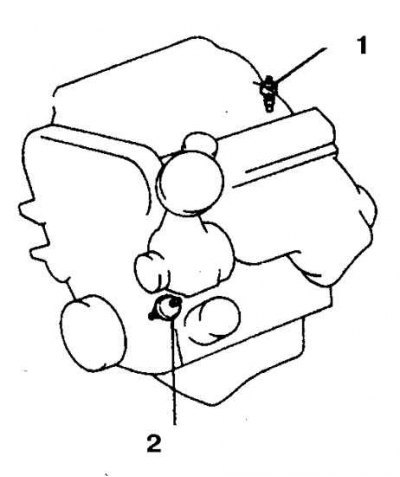 1. Датчик температуры; 2. Датчик давления масла