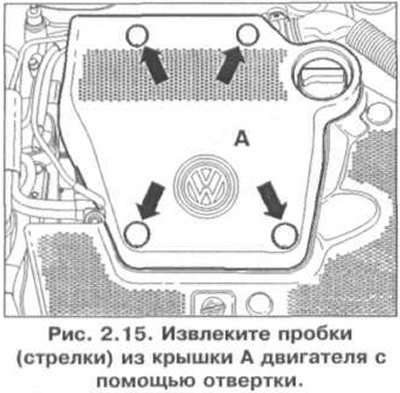 6. Извлеките пробки (стрелки) из крышки А…
