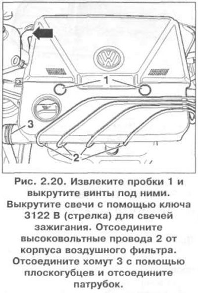 12. Извлеките пробки 1 и выкрутите винты под ними…