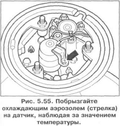 14. Побрызгайте охлаждающим аэрозолем (стрелка)…