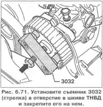 11. Установите съемник 3032 (стрелка) в отверстие…