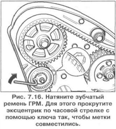 18. Натяните зубчатый ремень ГРМ (рис. 7.16). Для…