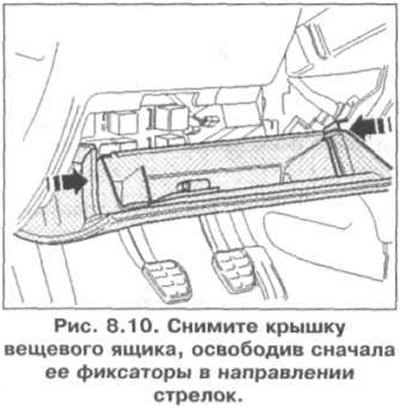 9. Снимите крышку вещевого ящика, освободив…
