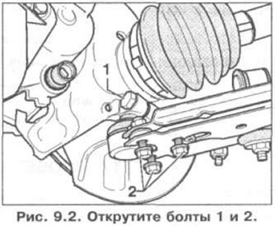 4. Открутите болты 1 и 2 (рис. 9.2).