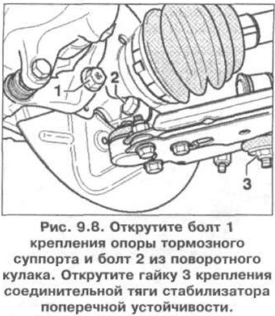5. Открутите болт 1 крепления опоры тормозного…