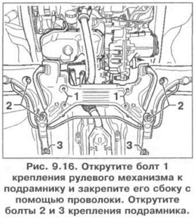 12. Открутите болт 1 крепления рулевого механизма…