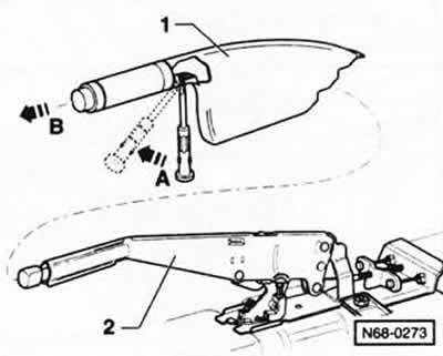 Поднять рычаг ручного тормоза -2- вверх.