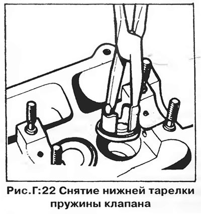 е) Снимите с головки блока цилиндров клапан и…