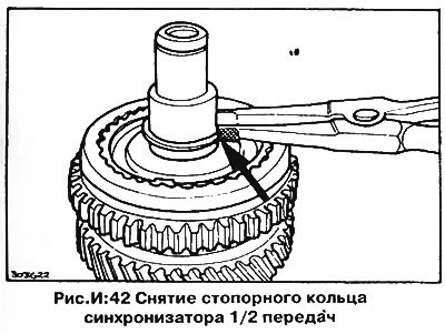 3. Снимите упорную шайбу и стопорное кольцо…