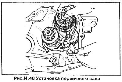 5. Опустите вторичный вал вместе с вилкой и…