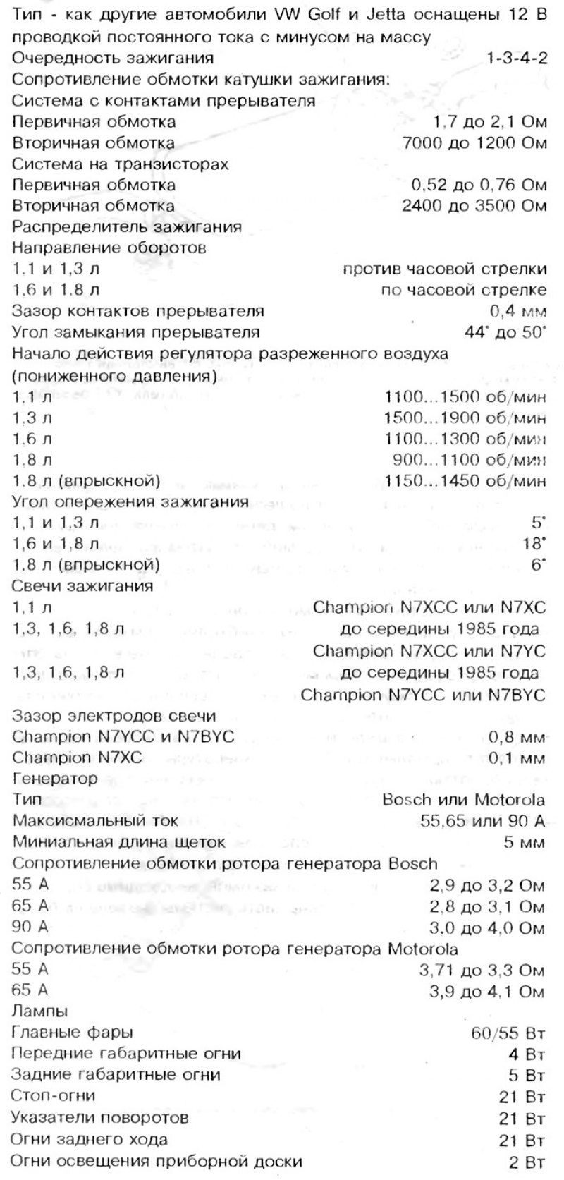 Технические данные бортового электрооборудования
