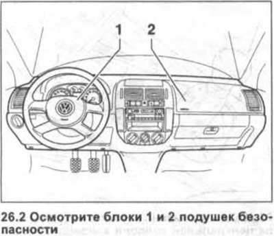 2. Осмотрите блоки 1 и 2 подушек безопасности. На…