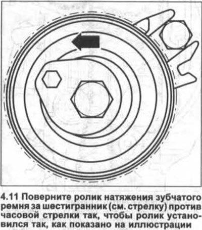 11. Поверните ролик натяжения зубчатого ремня за…