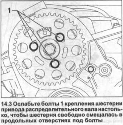 3. Ослабьте болты 1 крепления шестерни привода…