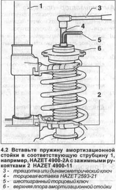 2. Вставьте пружину амортизационной стойки в…