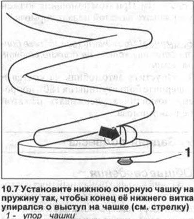 7. Установите нижнюю опорную чашку на пружину…