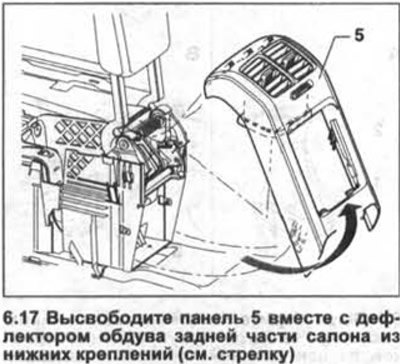 17. Высвободите панель 5 вместе с дефлектором…