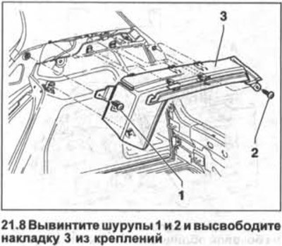 8. Вывинтите шурупы 1 и 2 и высвободите полку 3…