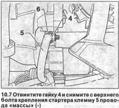 7. Отвинтите гайку 4 и снимите с верхнего болта…