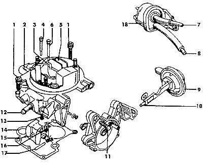 Рис. 116. КРЫшка карбюратора SOLEX 1ВЗ: I - болт…