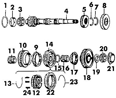 Рис. 324. Вторичный вал: 1 - регулировочная…